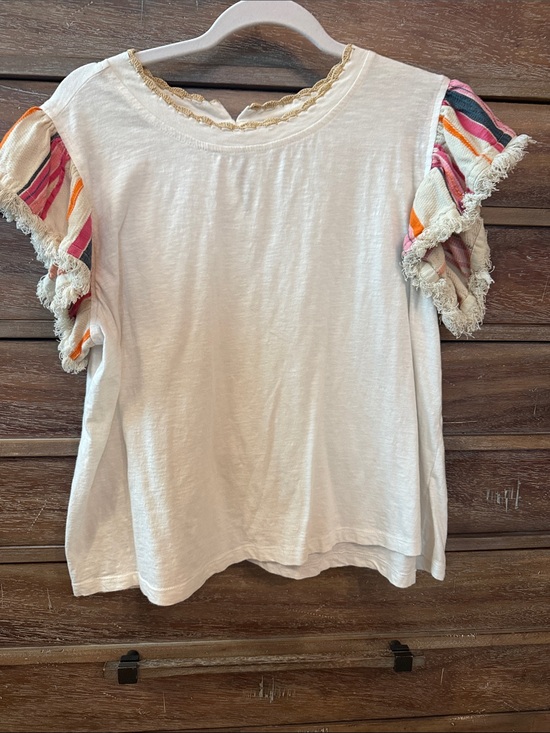 THML Tops - THML Cream Top with Striped Ruffle Sleeves